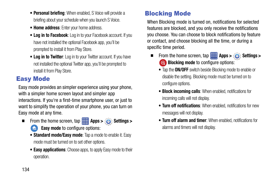 Easy mode, Blocking mode, Easy mode blocking mode | Samsung SM-G900VZDAVZW User Manual | Page 141 / 167