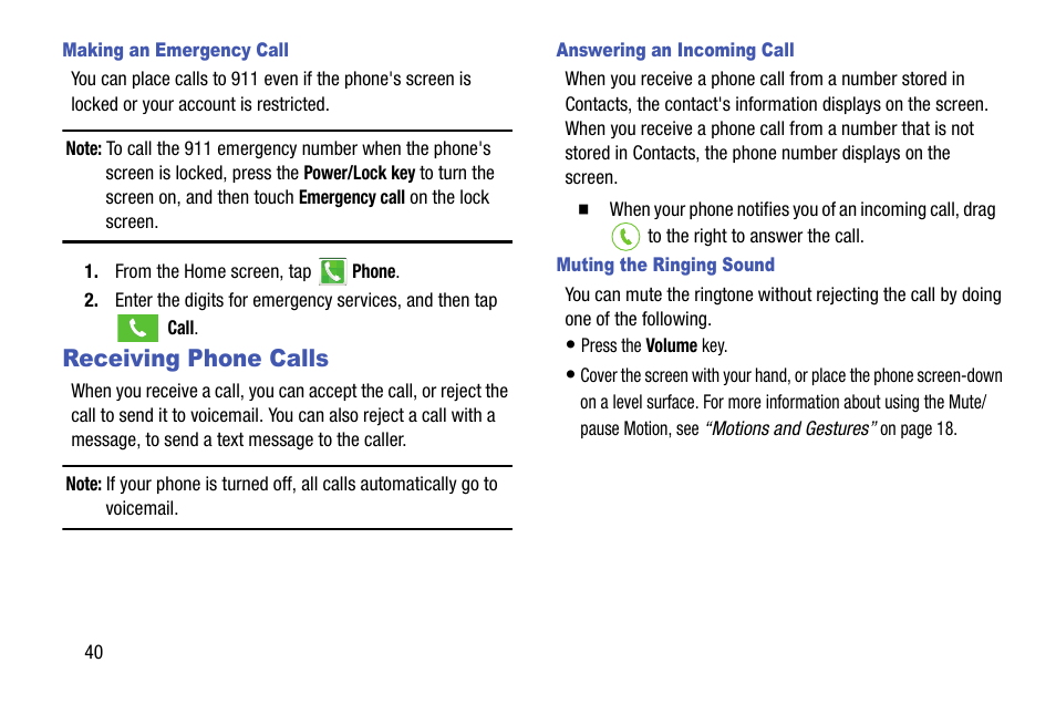 Receiving phone calls | Samsung SM-G900VZDAVZW User Manual | Page 47 / 167