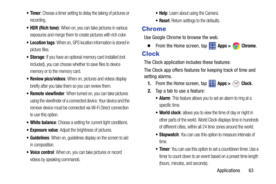 Chrome, Clock, Chrome clock | Samsung SM-G900VZDAVZW User Manual | Page 70 / 167