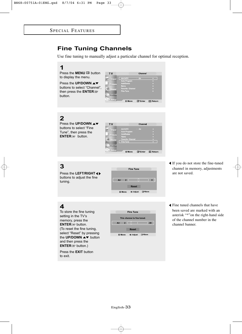 Fine tuning channels | Samsung LNP267WX-XAA User Manual | Page 39 / 79