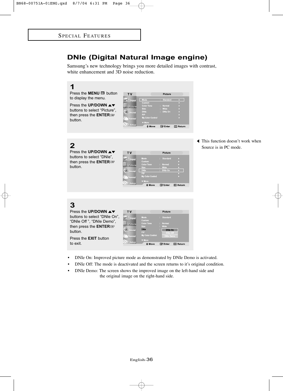 Dnie (digital natural image engine) | Samsung LNP267WX-XAA User Manual | Page 42 / 79