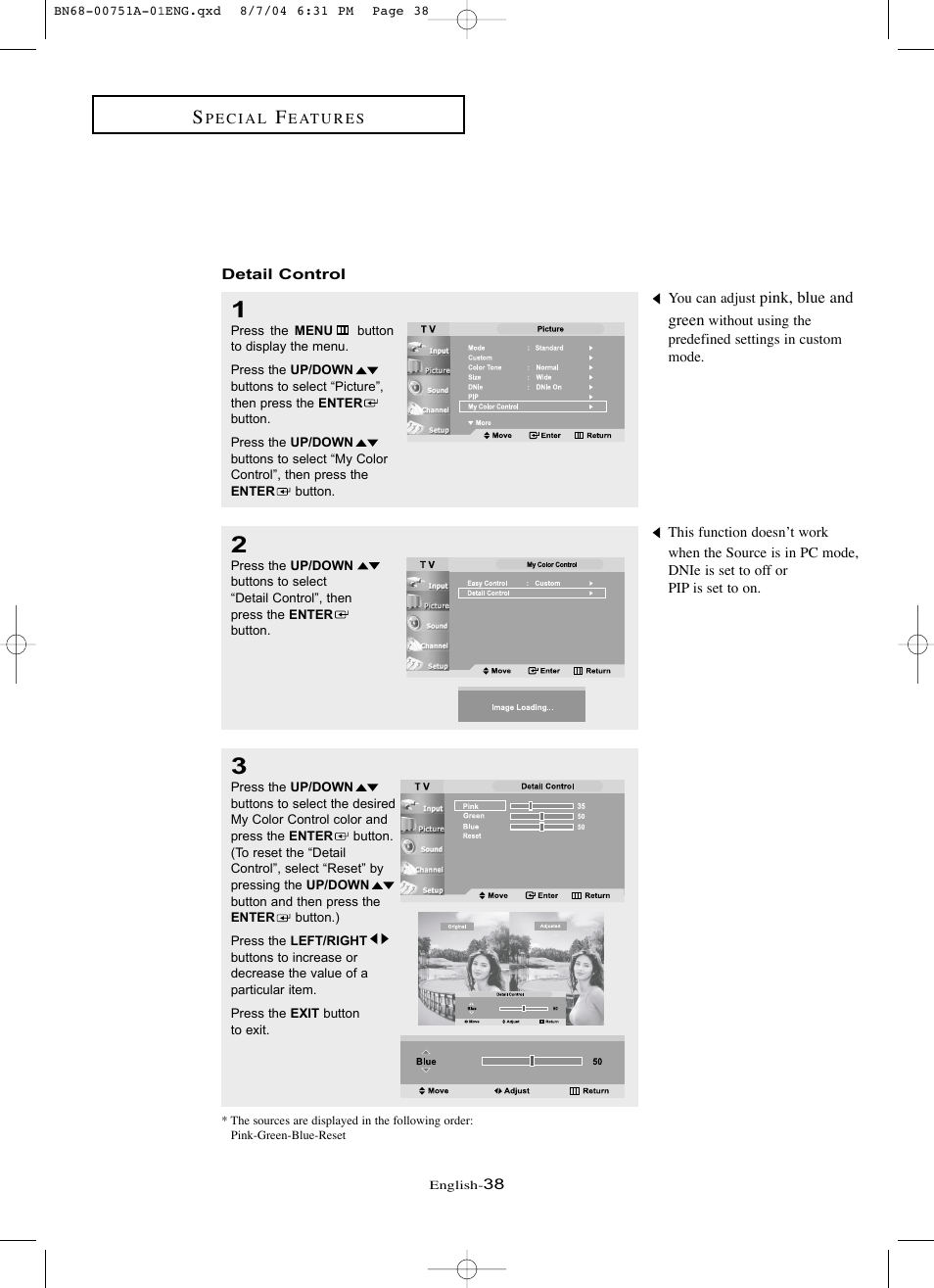 Detail control | Samsung LNP267WX-XAA User Manual | Page 44 / 79