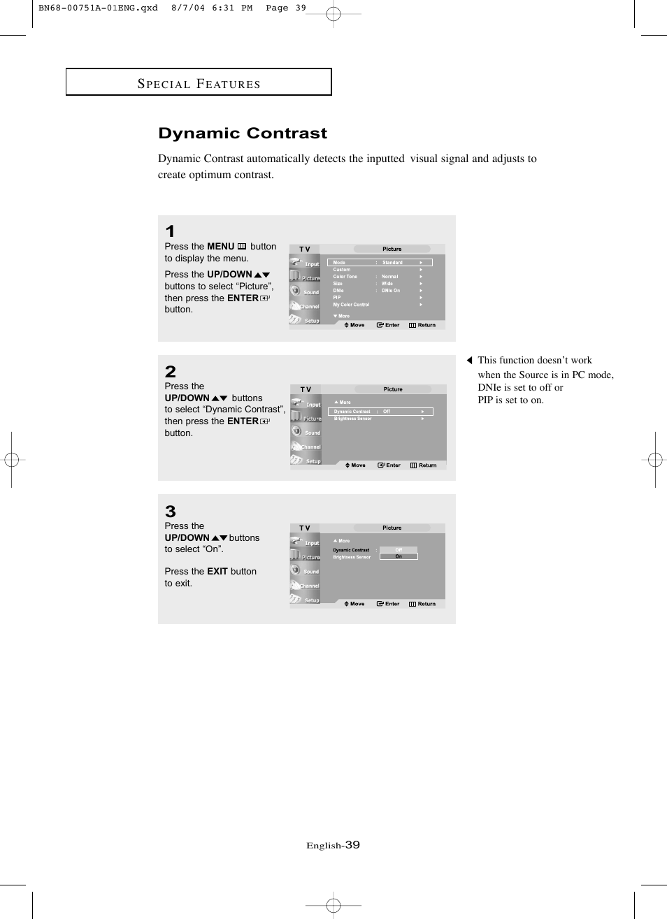 Dynamic contrast | Samsung LNP267WX-XAA User Manual | Page 45 / 79