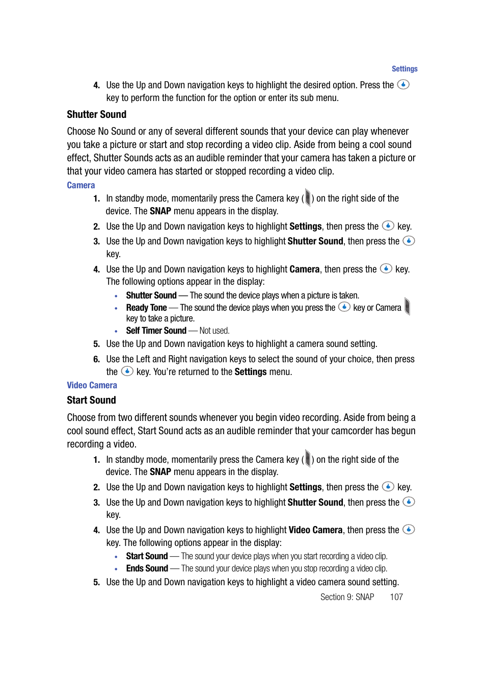 Shutter sound, Camera, Video camera | Start sound | Samsung SPH-A503ZKASKE User Manual | Page 107 / 176