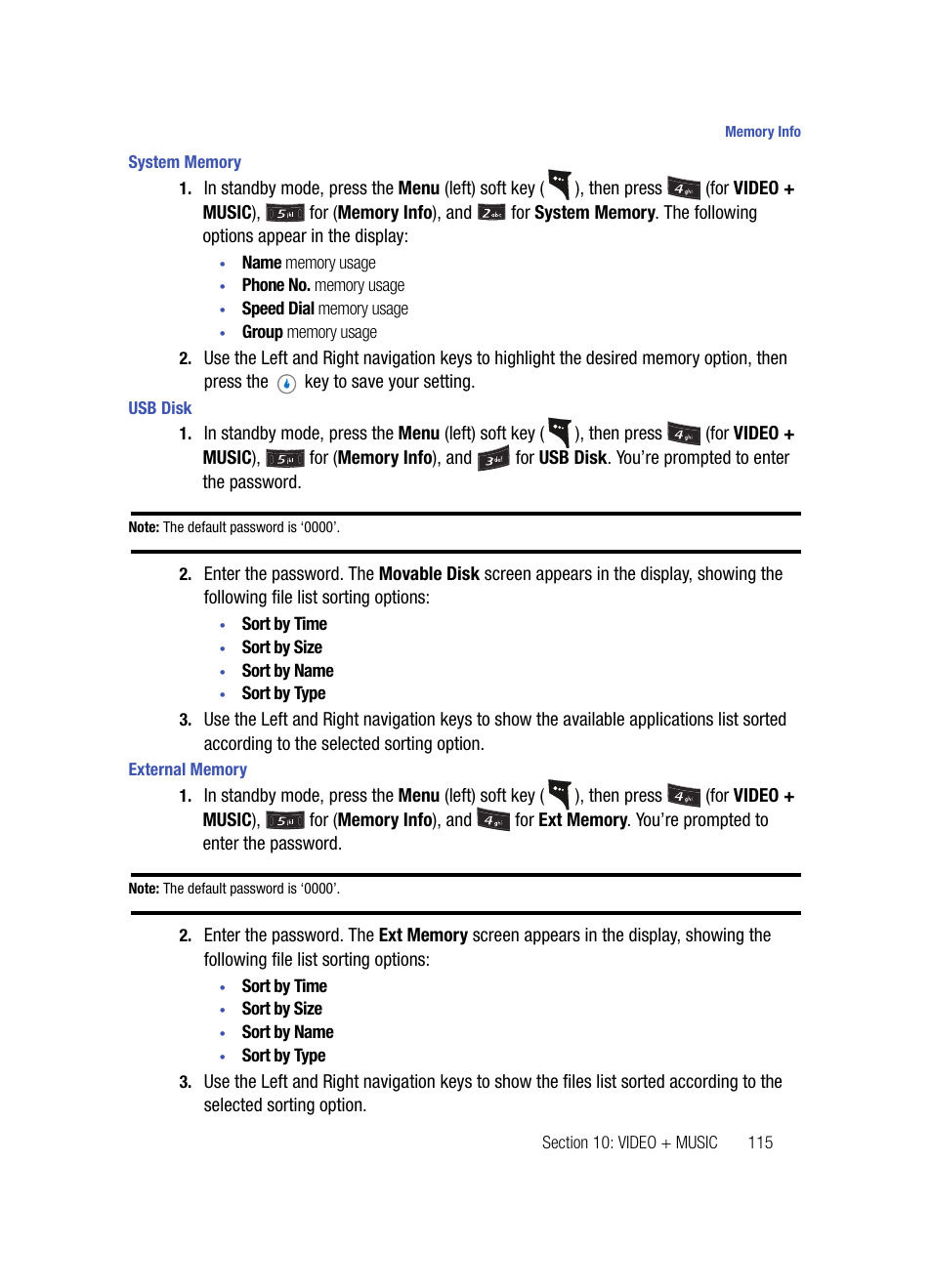 System memory, Usb disk, External memory | Samsung SPH-A503ZKASKE User Manual | Page 115 / 176