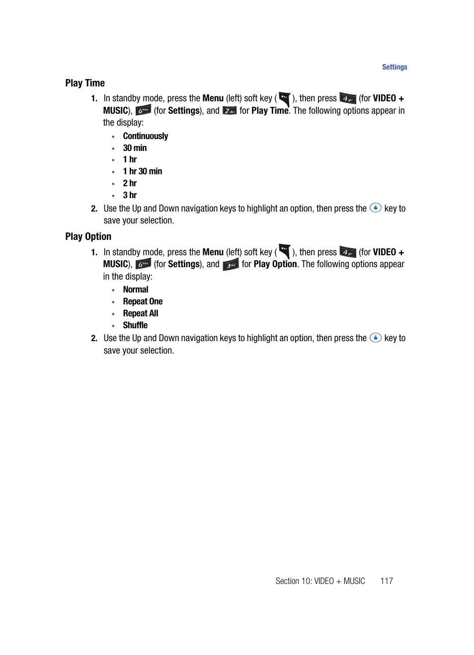 Play time, Play option | Samsung SPH-A503ZKASKE User Manual | Page 117 / 176