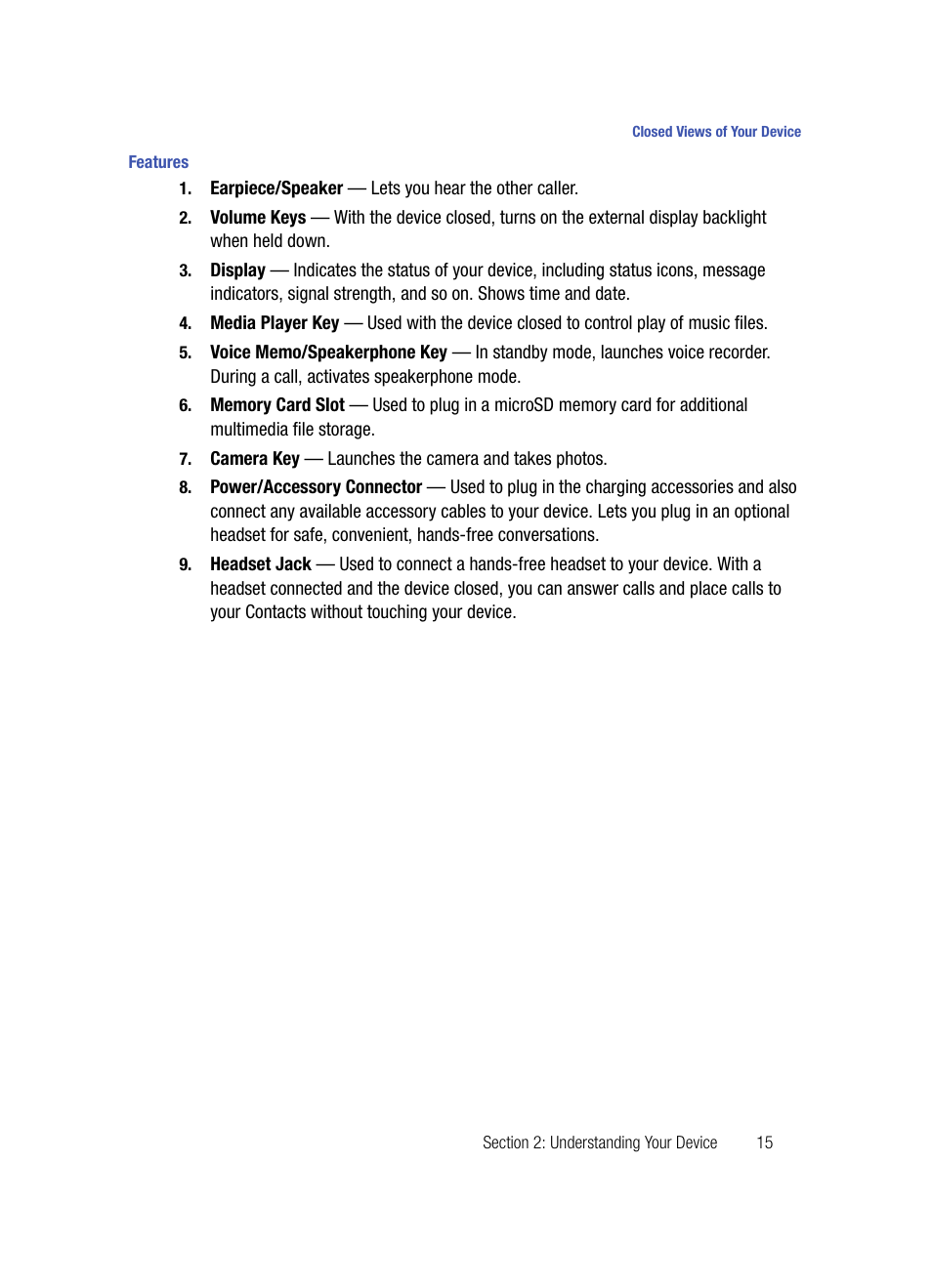 Features | Samsung SPH-A503ZKASKE User Manual | Page 15 / 176