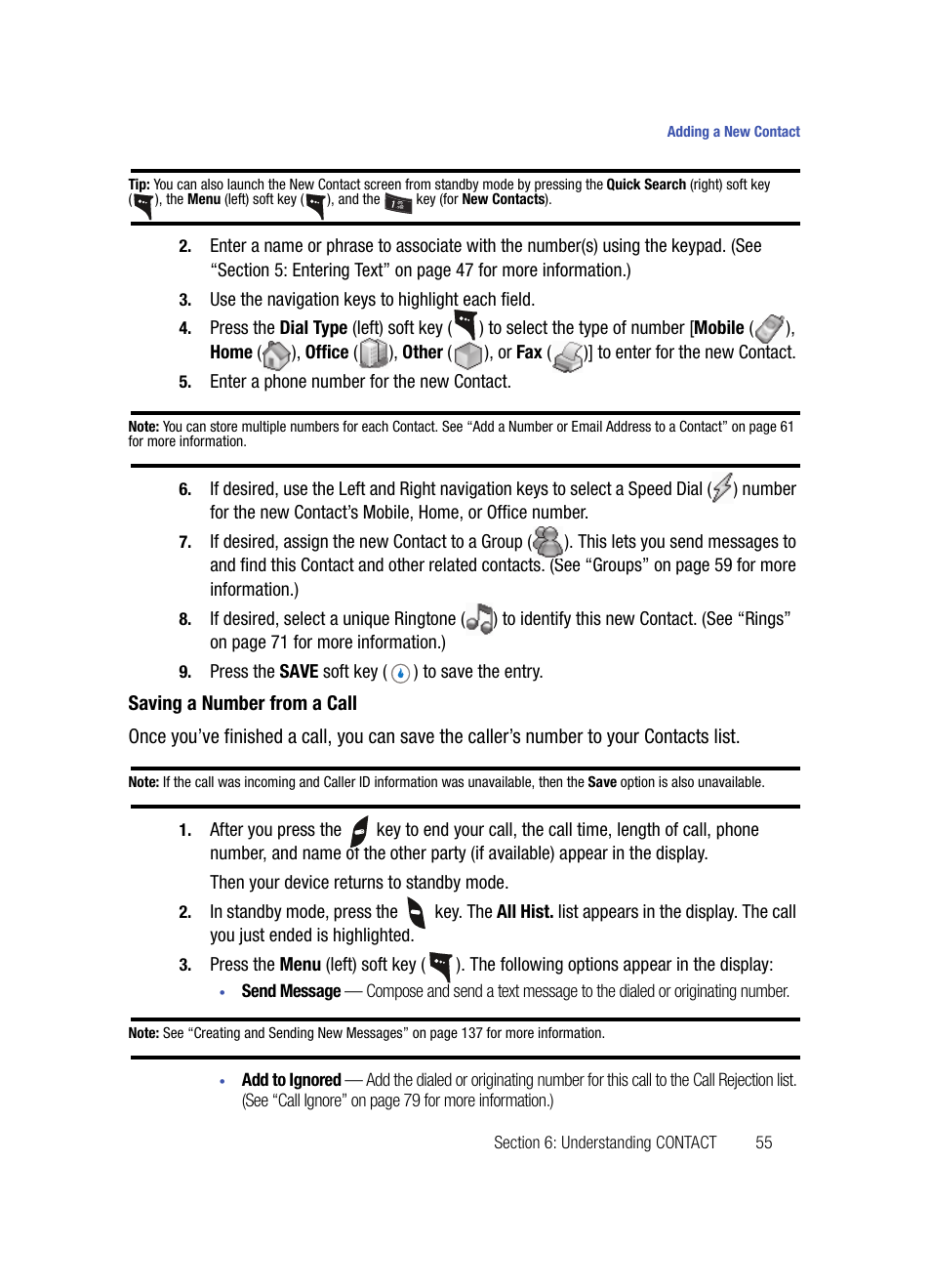 Saving a number from a call | Samsung SPH-A503ZKASKE User Manual | Page 55 / 176