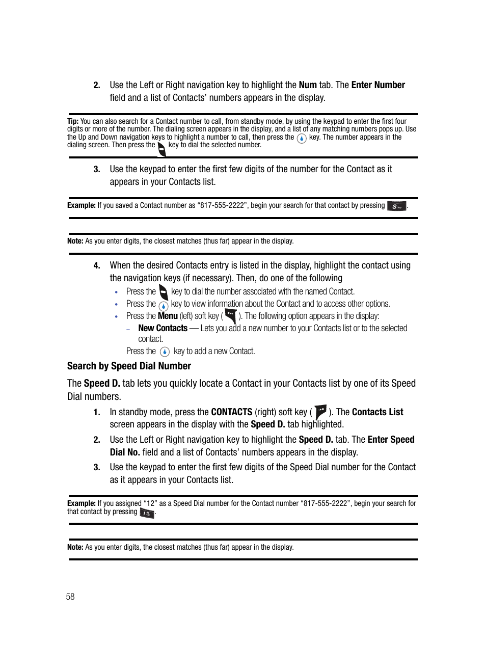 Search by speed dial number | Samsung SPH-A503ZKASKE User Manual | Page 58 / 176
