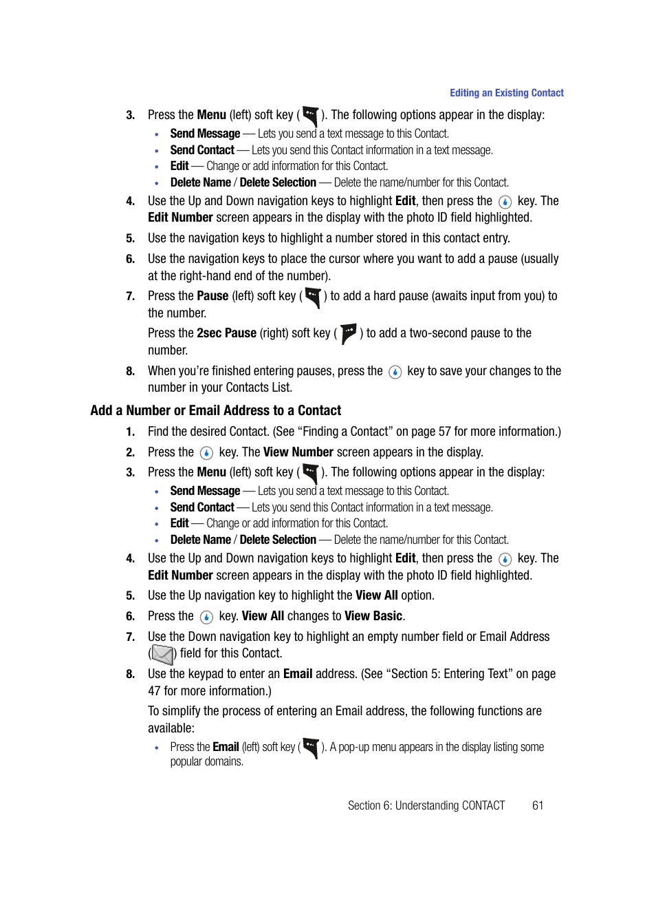 Add a number or email address to a contact | Samsung SPH-A503ZKASKE User Manual | Page 61 / 176