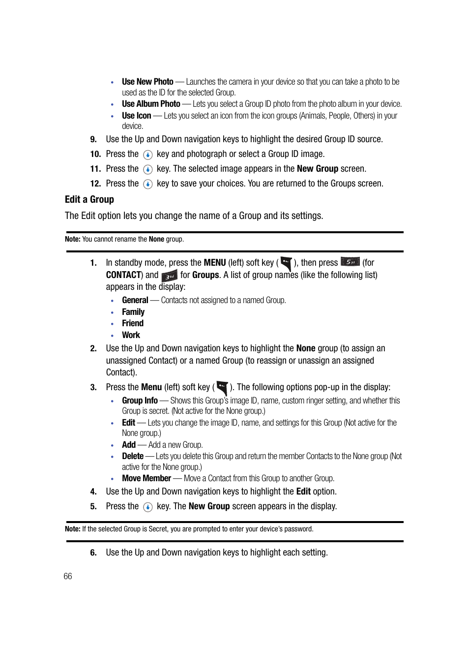 Edit a group | Samsung SPH-A503ZKASKE User Manual | Page 66 / 176