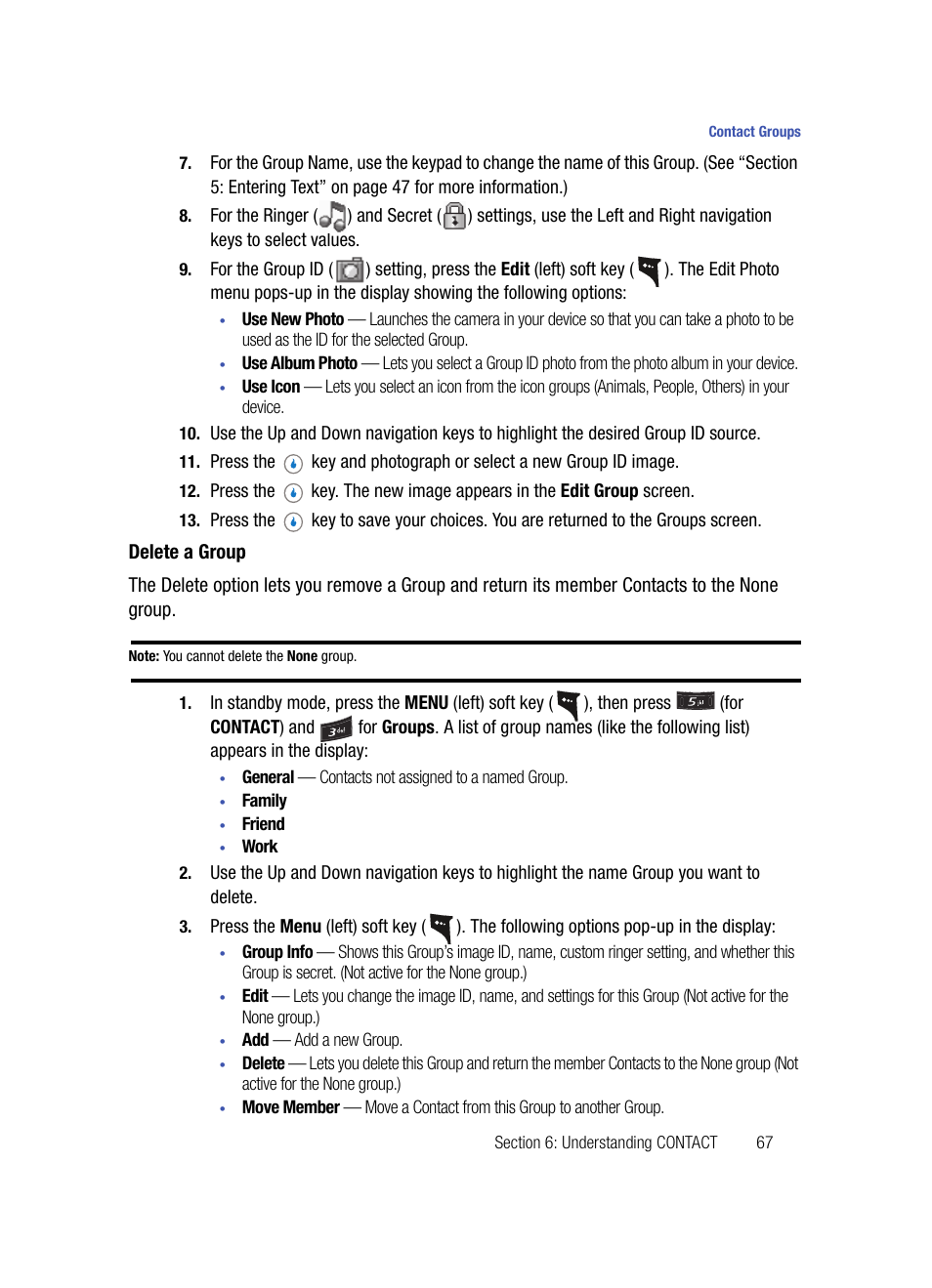 Delete a group | Samsung SPH-A503ZKASKE User Manual | Page 67 / 176