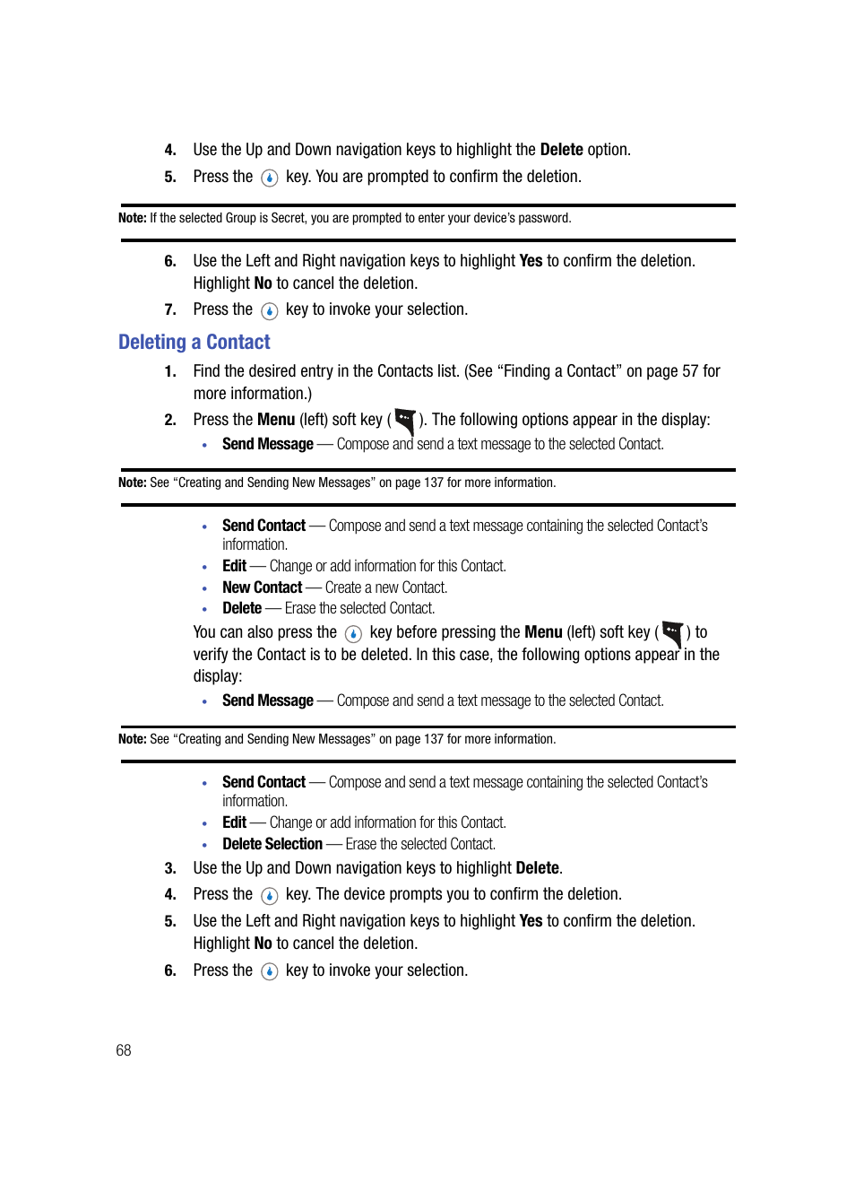 Deleting a contact | Samsung SPH-A503ZKASKE User Manual | Page 68 / 176