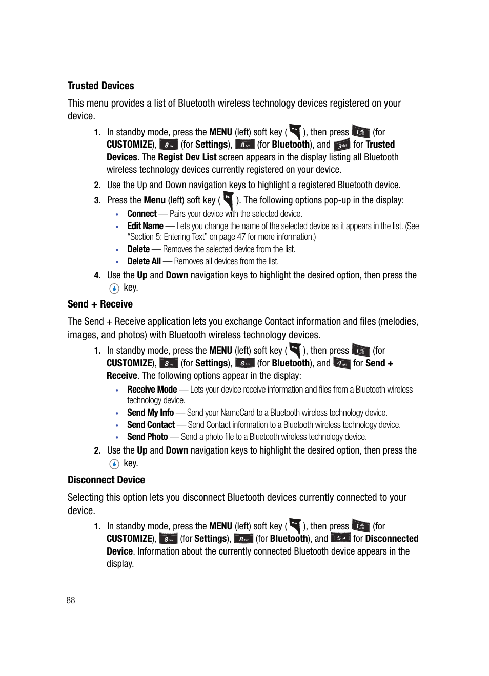Trusted devices, Send + receive, Disconnect device | Samsung SPH-A503ZKASKE User Manual | Page 88 / 176