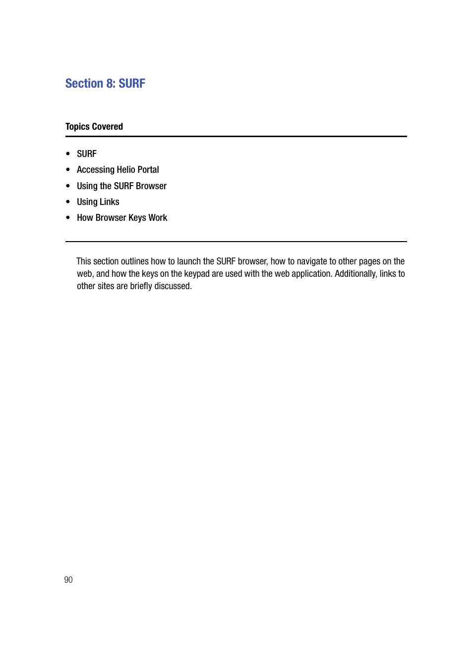 Section 8: surf, Topics covered | Samsung SPH-A503ZKASKE User Manual | Page 90 / 176