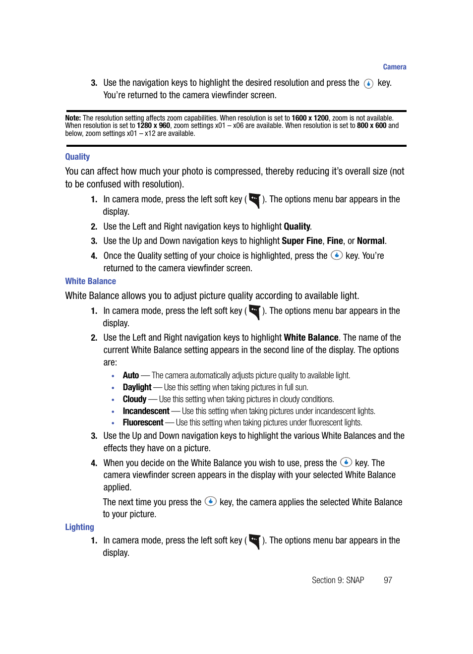 Quality, White balance, Lighting | Samsung SPH-A503ZKASKE User Manual | Page 97 / 176