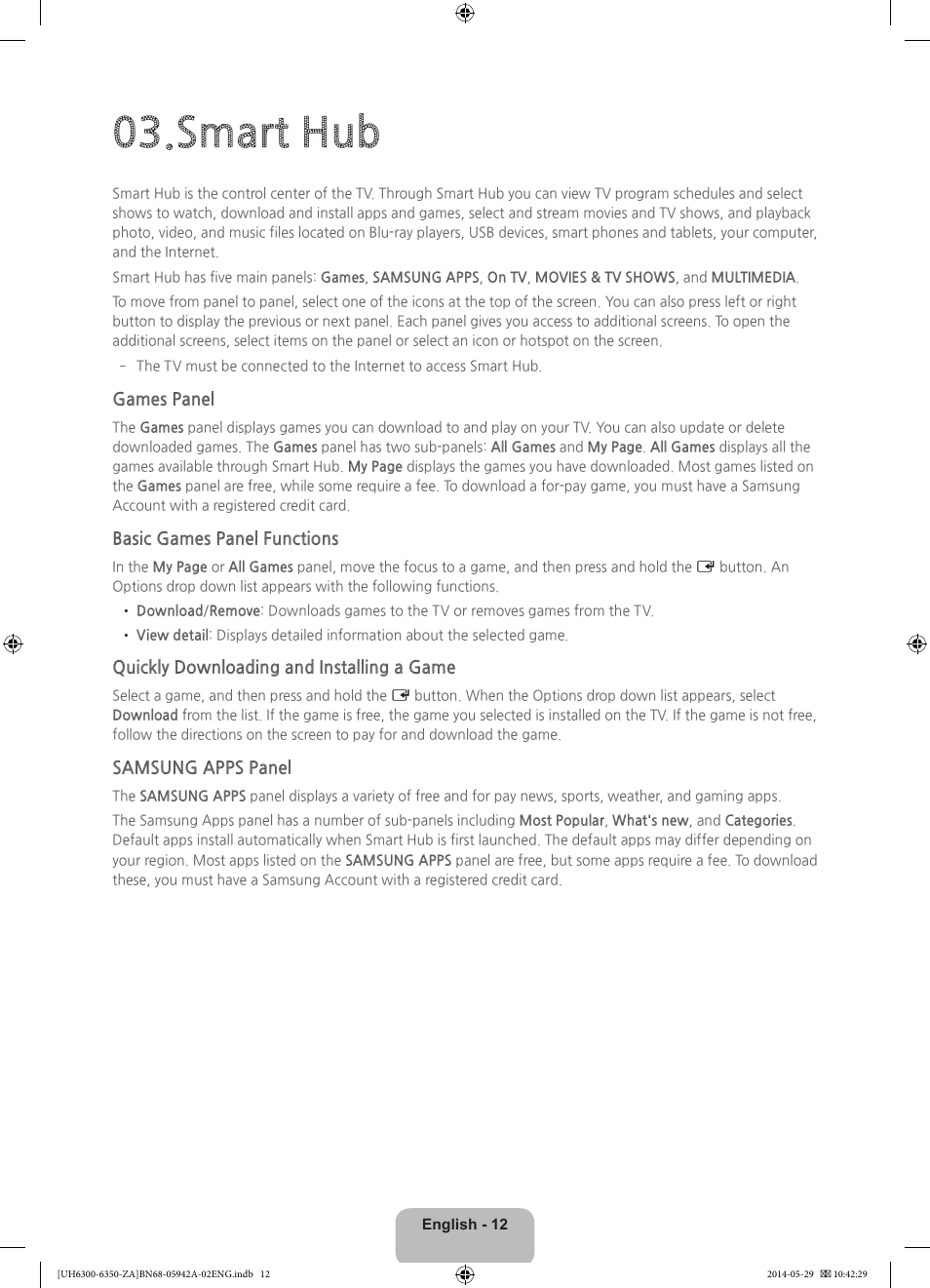 Smart hub | Samsung UN75H6350AFXZA User Manual | Page 12 / 34