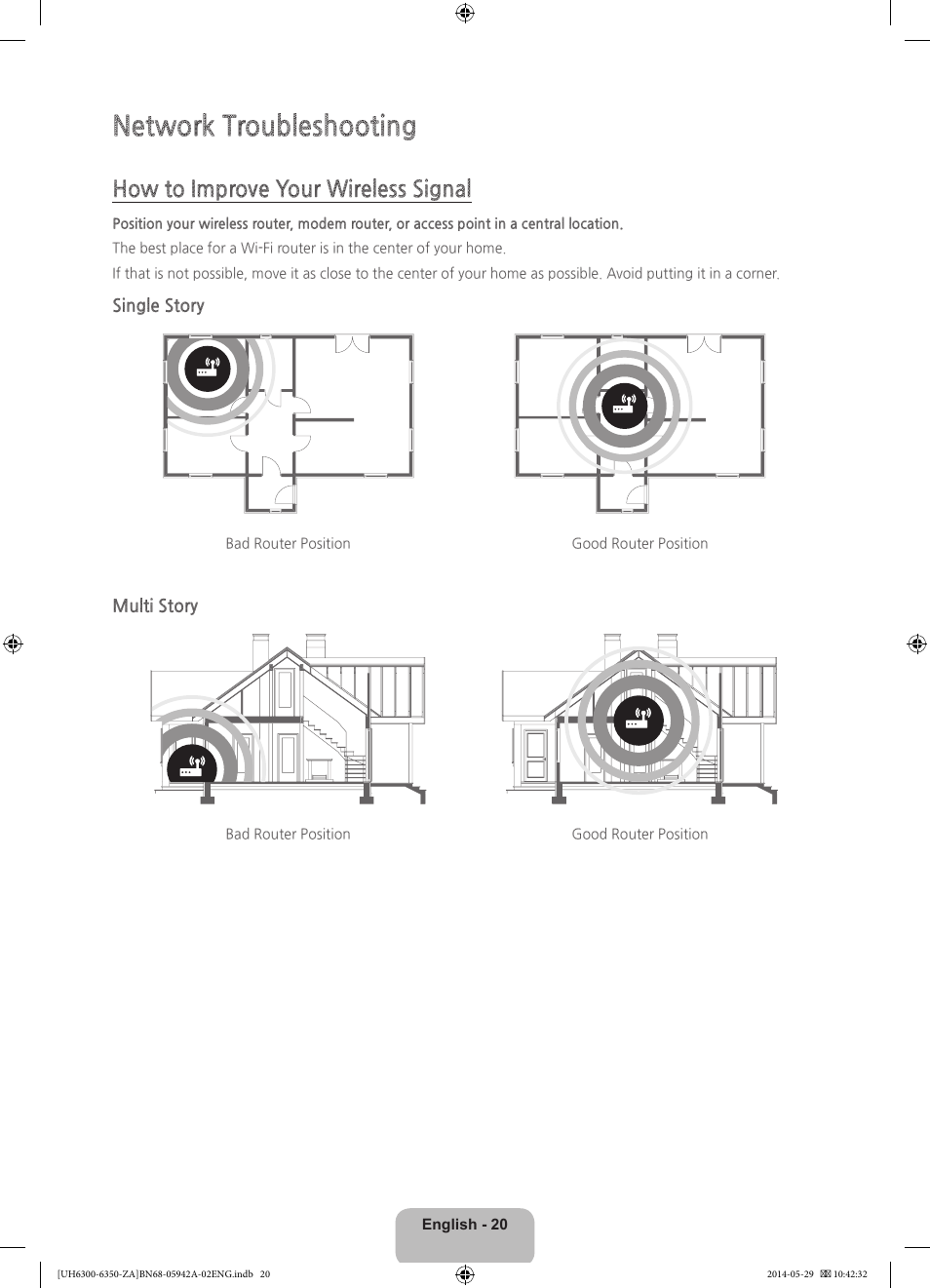 Network troubleshooting, How to improve your wireless signal | Samsung UN75H6350AFXZA User Manual | Page 20 / 34