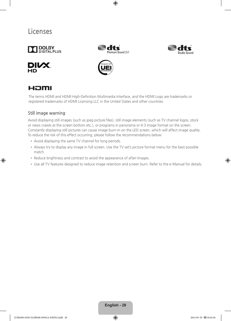 Licenses | Samsung UN75H6350AFXZA User Manual | Page 28 / 34