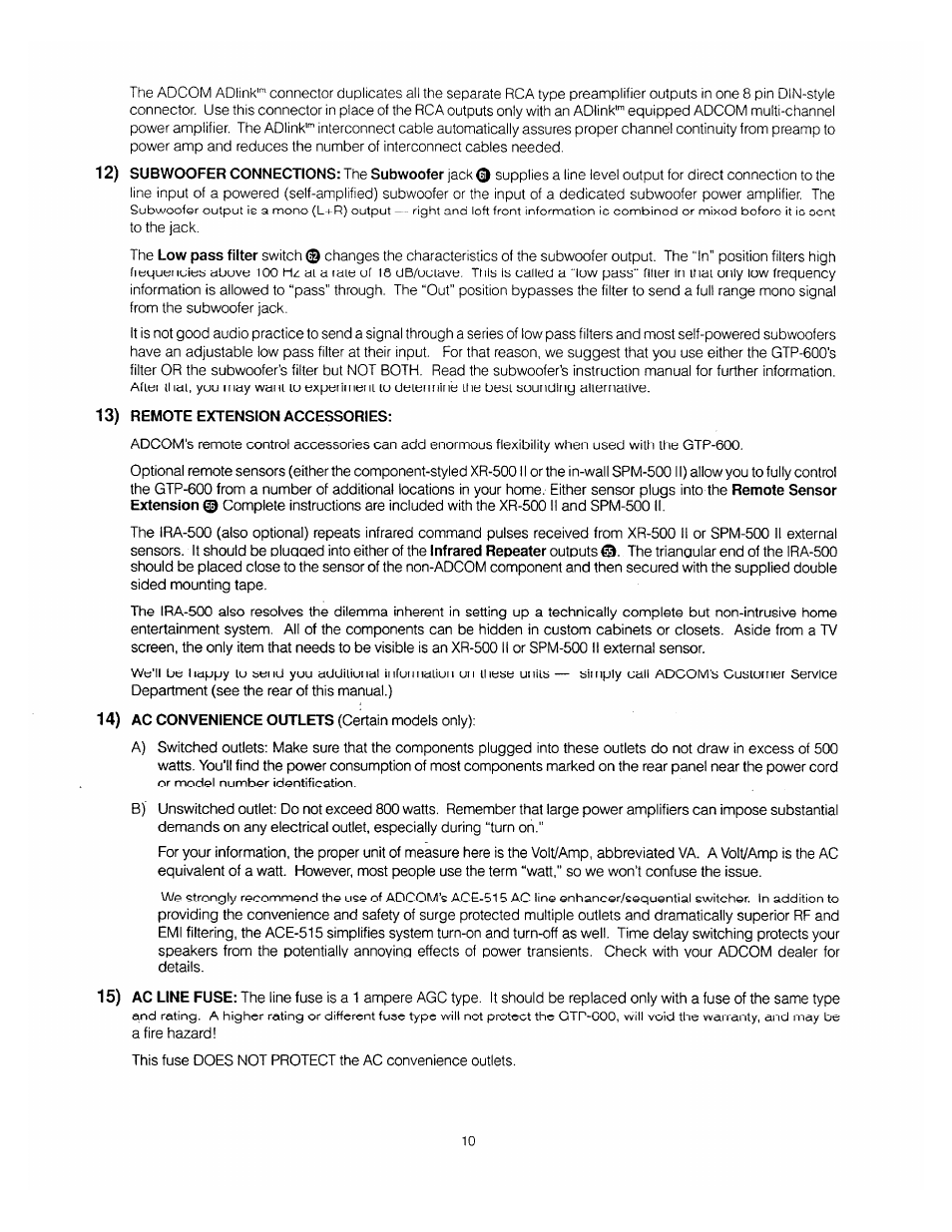 Adcom GTP-600 User Manual | Page 12 / 19