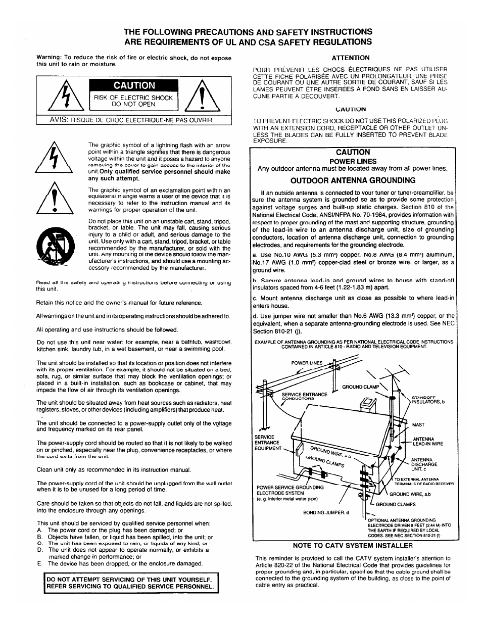 Caution, Outdoor antenna grounding | Adcom GTP-600 User Manual | Page 2 / 19