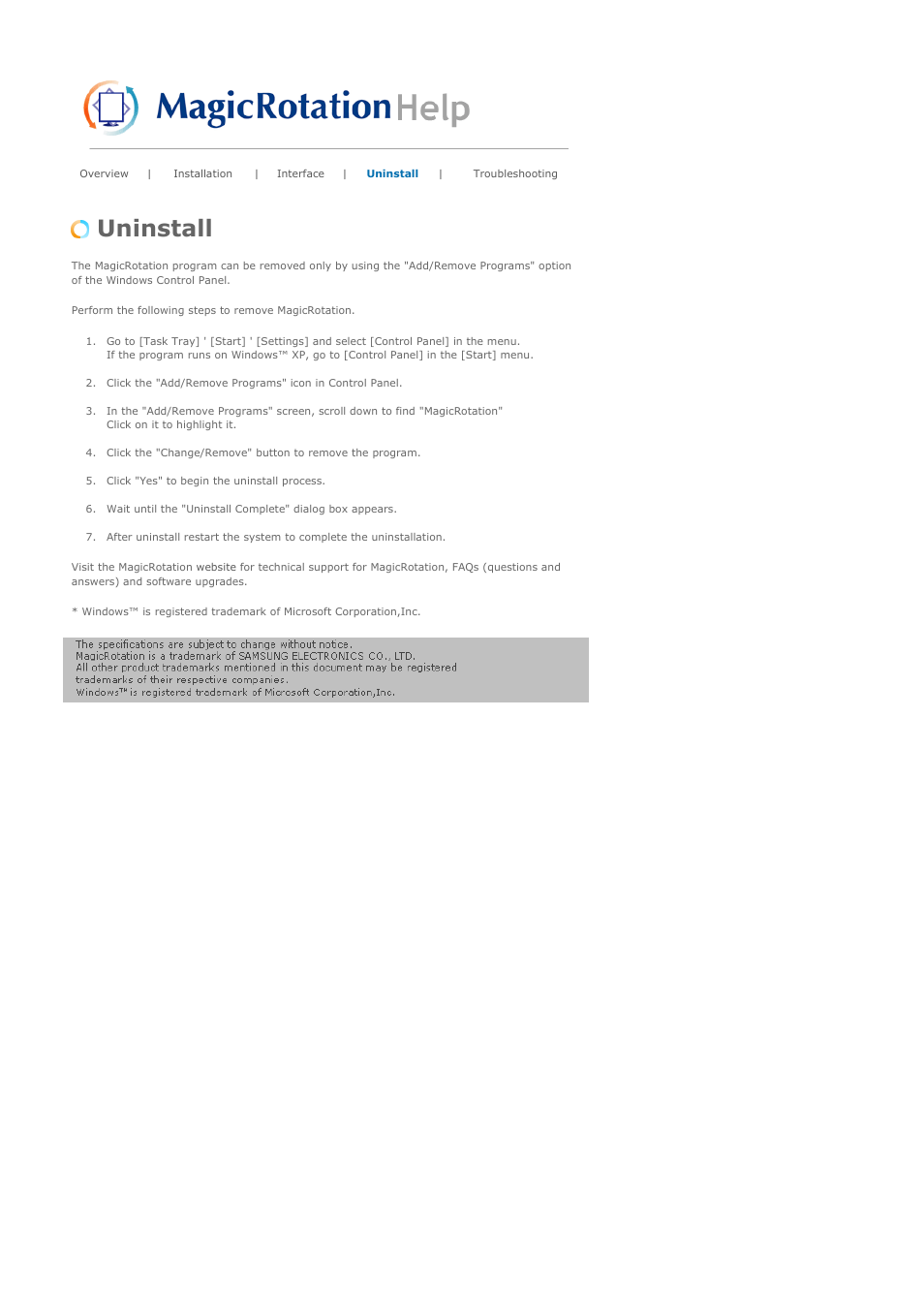 Uninstall | Samsung LS19HAXBBQ-XAA User Manual | Page 56 / 77