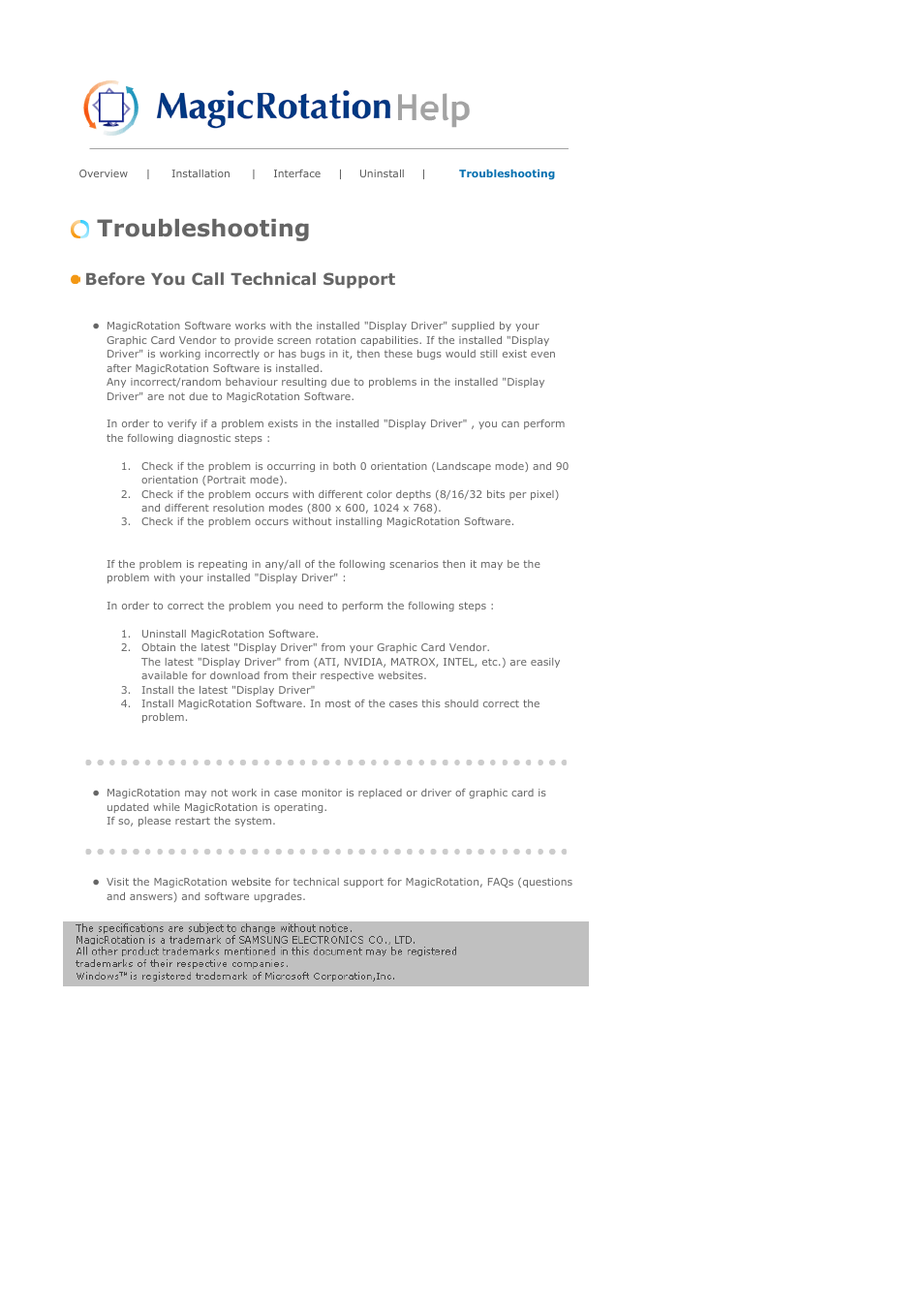 Troubleshooting, Before you call technical support | Samsung LS19HAXBBQ-XAA User Manual | Page 57 / 77
