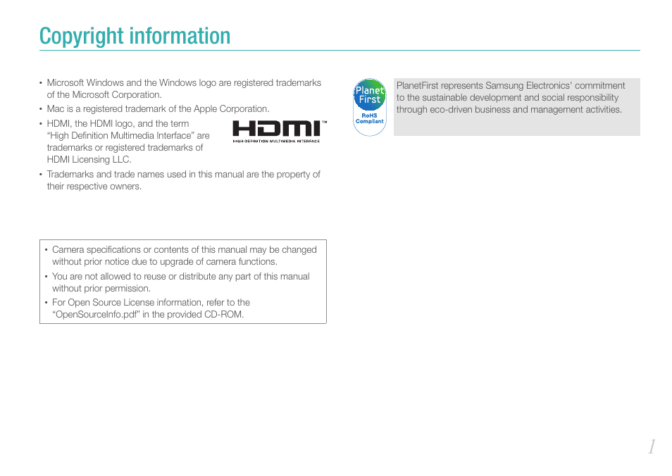 Copyright information | Samsung EV-NX100ZBABUS User Manual | Page 2 / 137