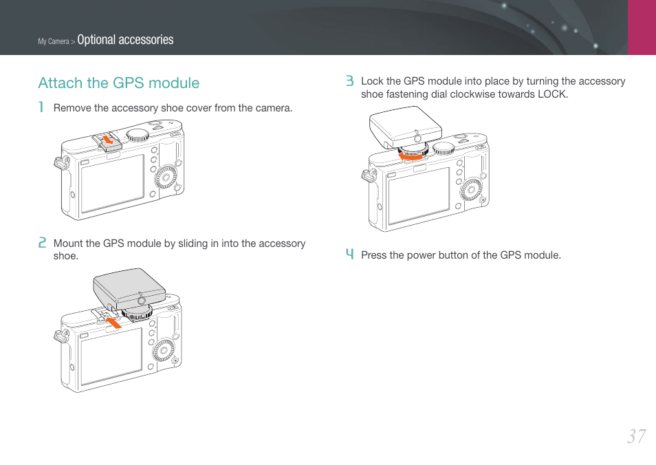 Attach the gps module | Samsung EV-NX100ZBABUS User Manual | Page 38 / 137