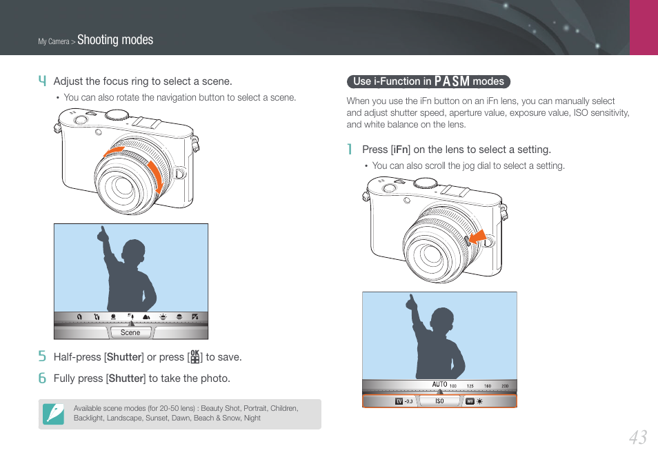 Use i-function in pasm modes, Use i-function in, Pasm modes | Samsung EV-NX100ZBABUS User Manual | Page 44 / 137