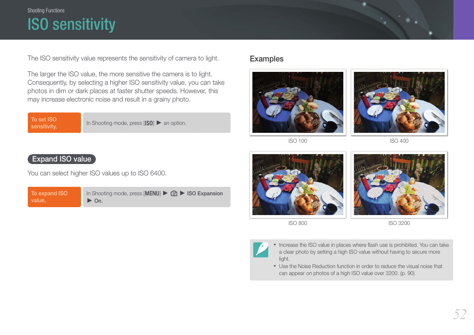 Iso sensitivity, Expand iso value | Samsung EV-NX100ZBABUS User Manual | Page 53 / 137