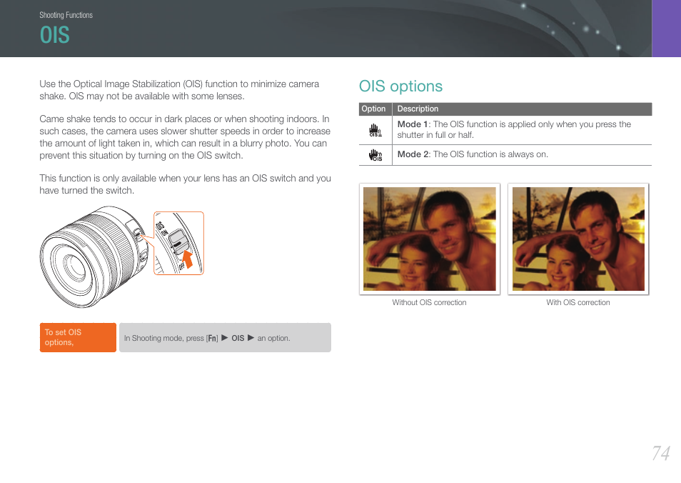 Ois options | Samsung EV-NX100ZBABUS User Manual | Page 75 / 137