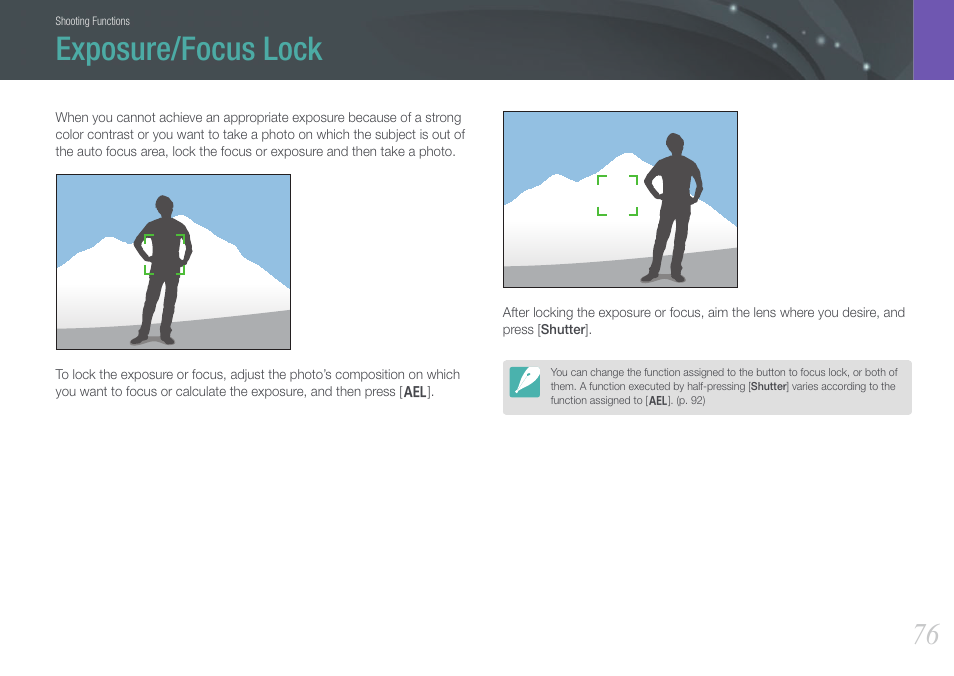 Exposure/focus lock | Samsung EV-NX100ZBABUS User Manual | Page 77 / 137