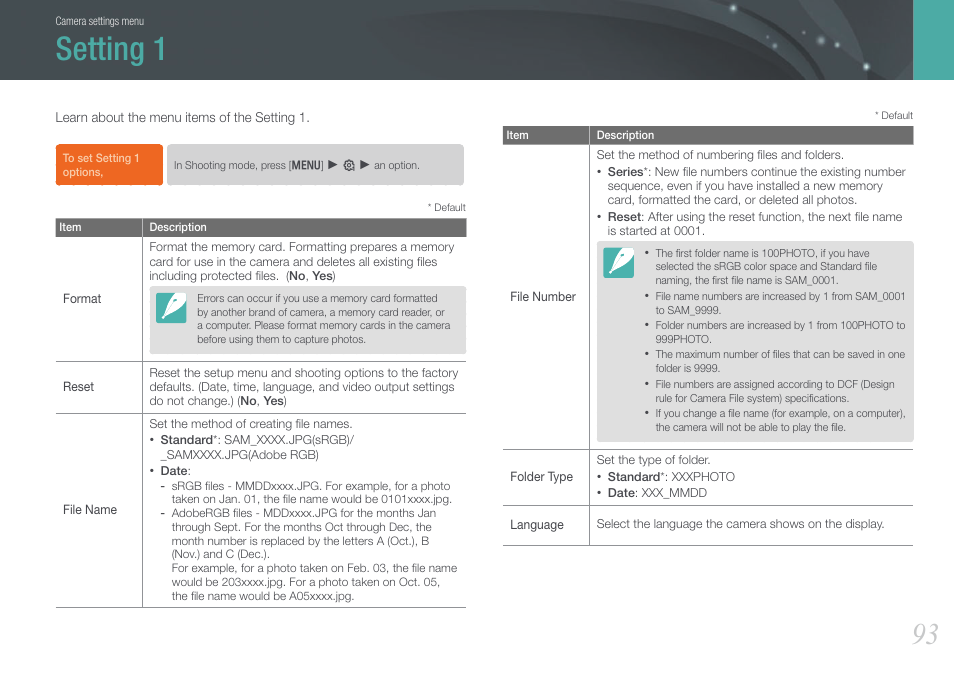 Setting 1 | Samsung EV-NX100ZBABUS User Manual | Page 94 / 137
