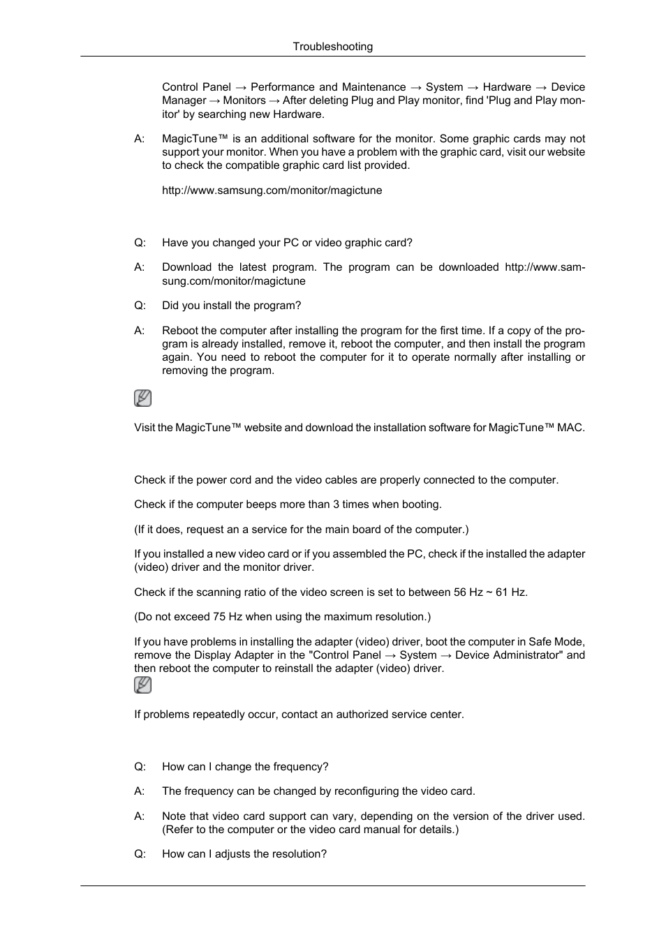 Magictune™ doesn't work properly, Q & a | Samsung LS23MYZKBQA-ZC User Manual | Page 16 / 17