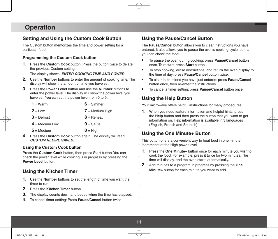 Operation | Samsung SMH7178STF-XAC User Manual | Page 11 / 34