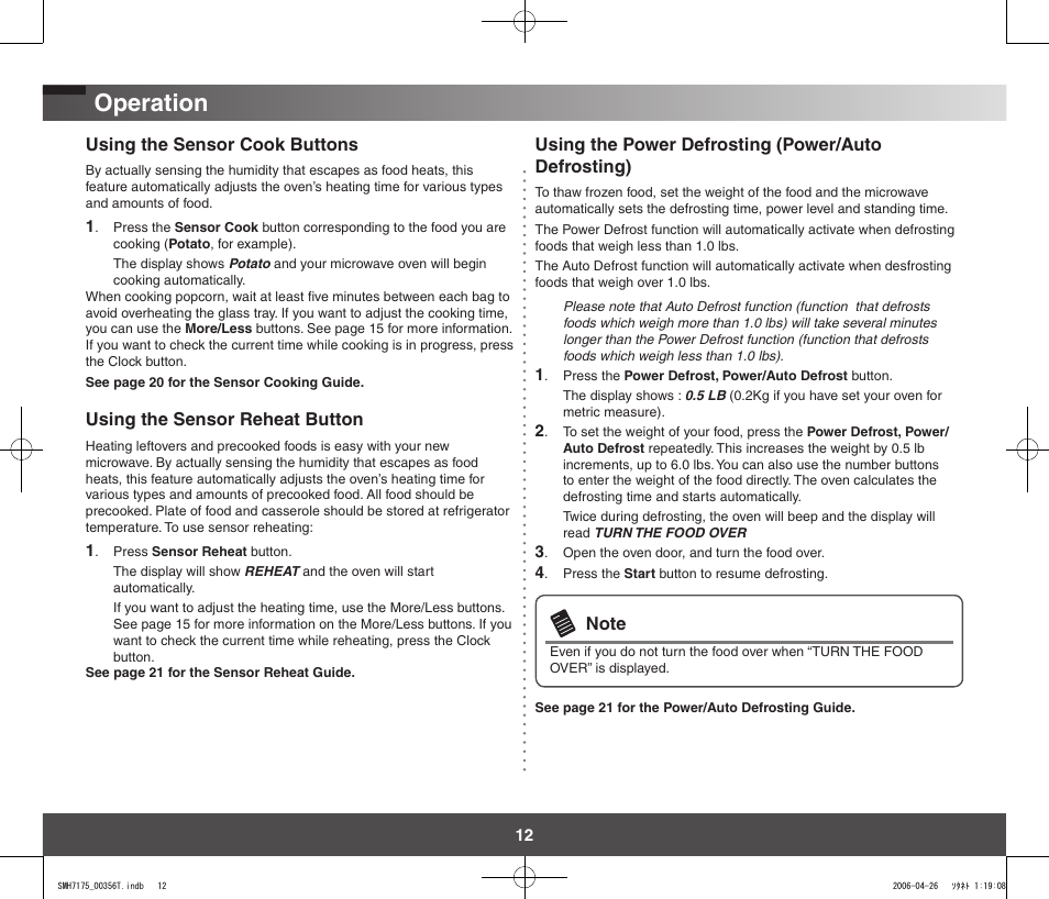 Operation | Samsung SMH7178STF-XAC User Manual | Page 12 / 34