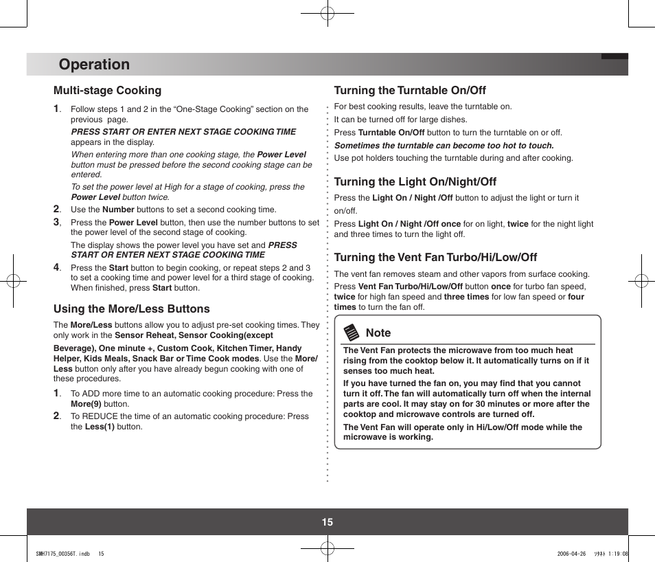 Operation | Samsung SMH7178STF-XAC User Manual | Page 15 / 34