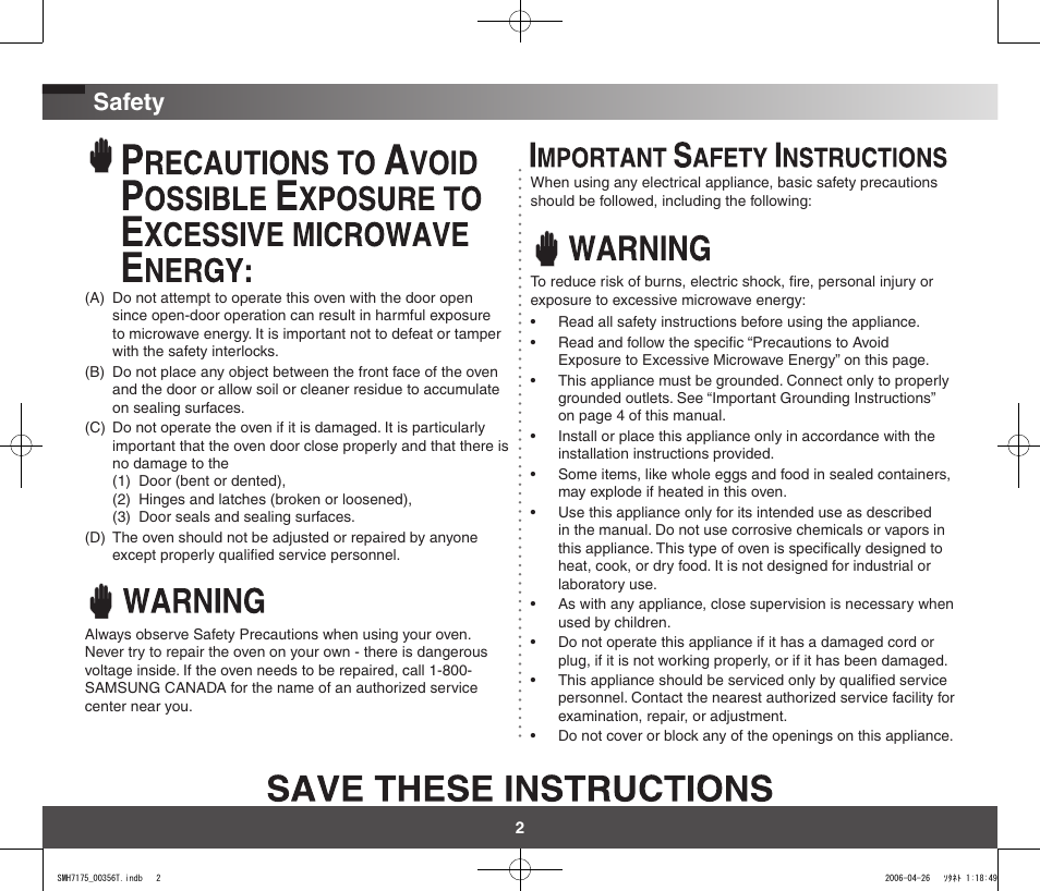 Safety | Samsung SMH7178STF-XAC User Manual | Page 2 / 34