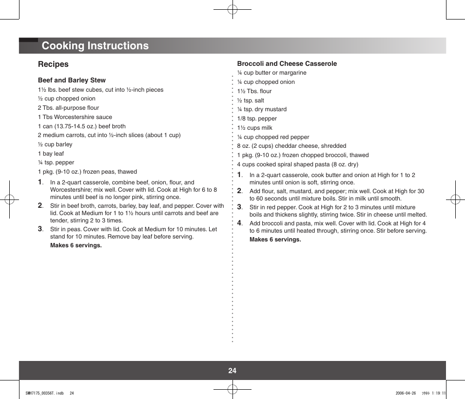 Cooking instructions | Samsung SMH7178STF-XAC User Manual | Page 24 / 34