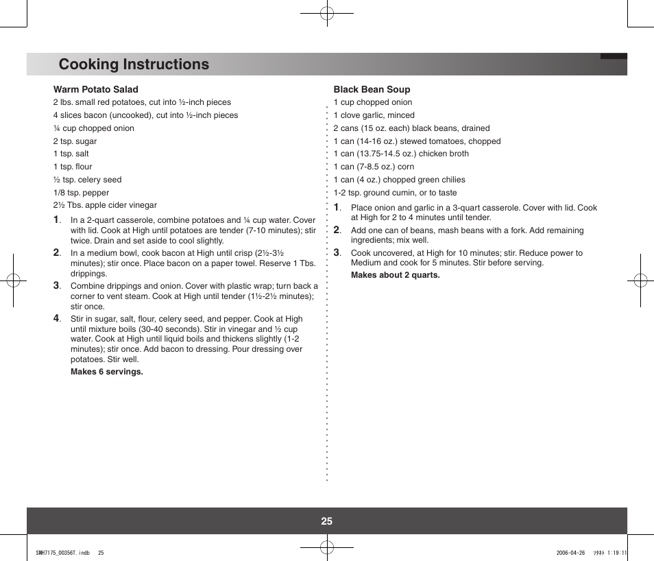 Cooking instructions | Samsung SMH7178STF-XAC User Manual | Page 25 / 34