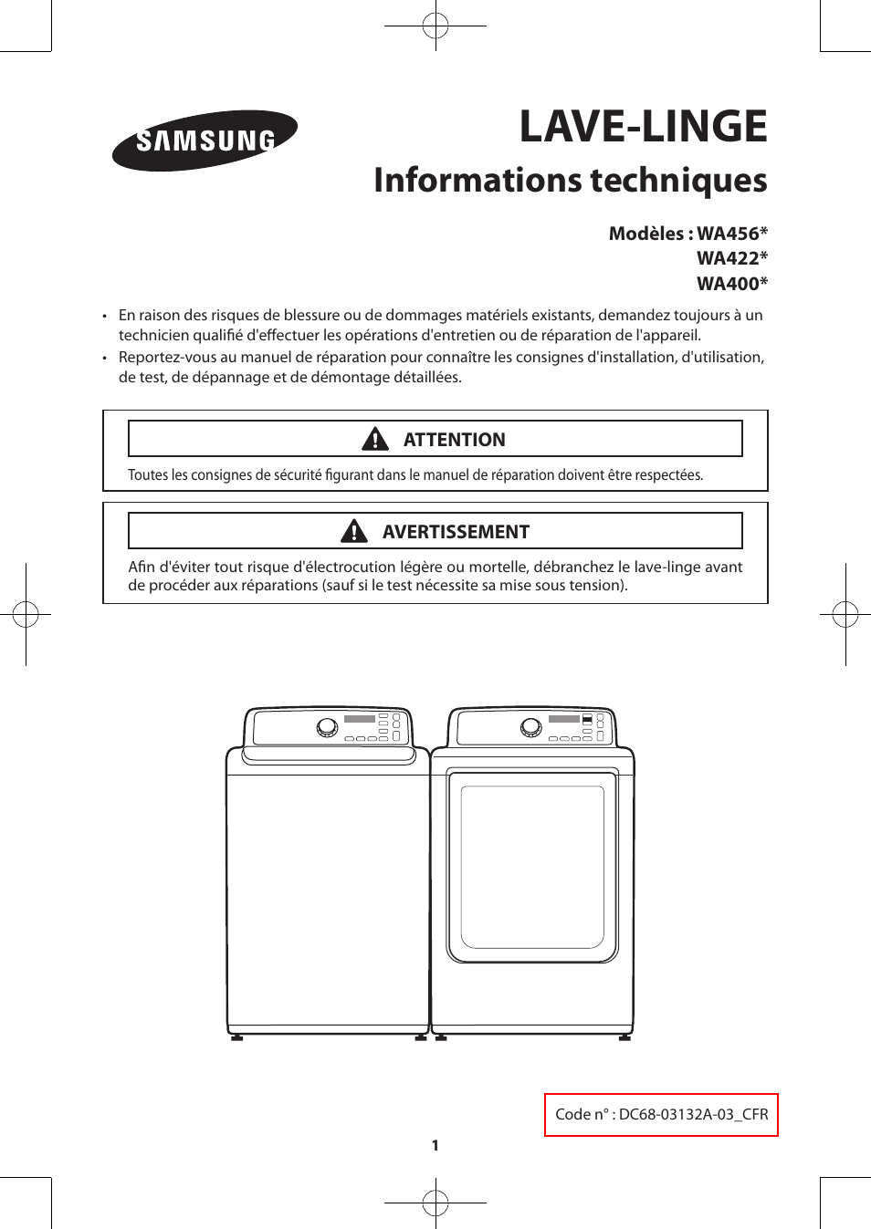 Lave-linge, Informations techniques | Samsung WA456DRHDWR-AA User Manual | Page 41 / 60