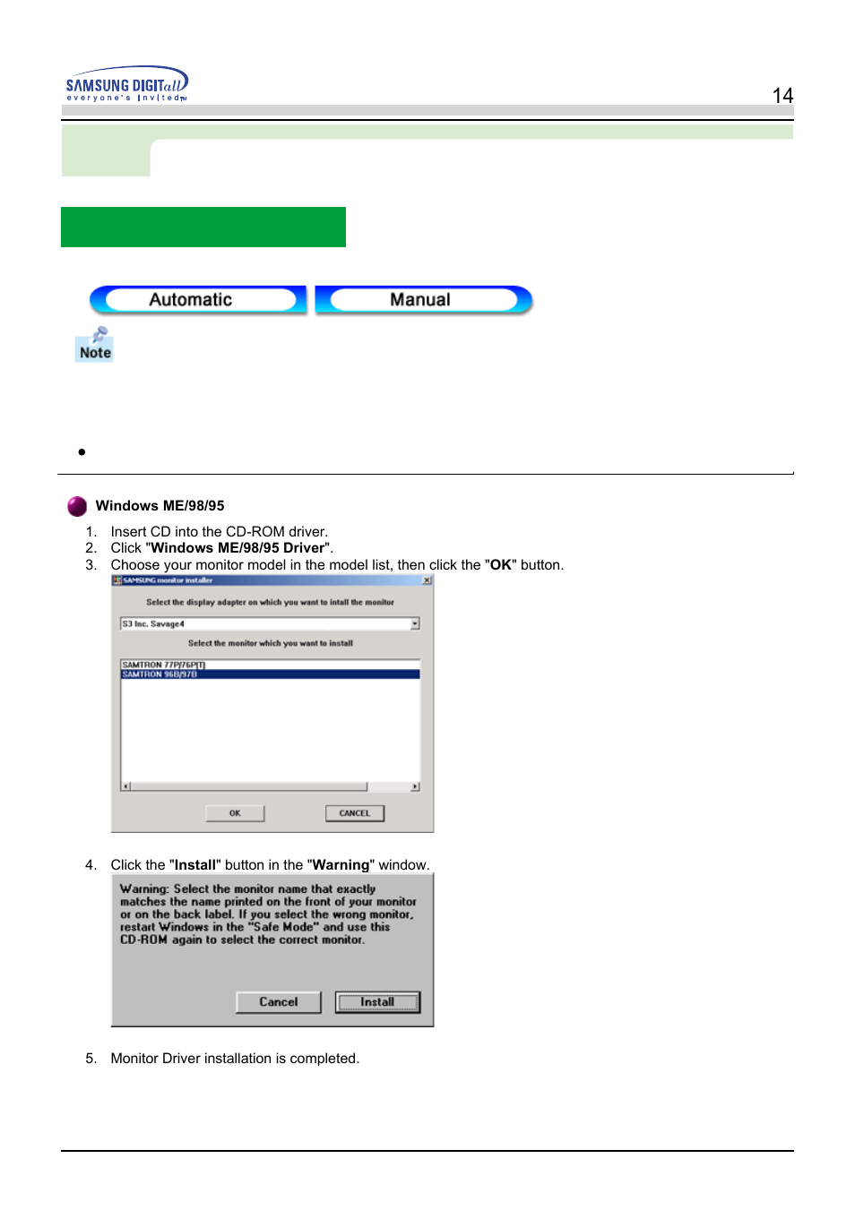 Installing the monitor driver, Setup | Samsung PN19LU9L User Manual | Page 14 / 61