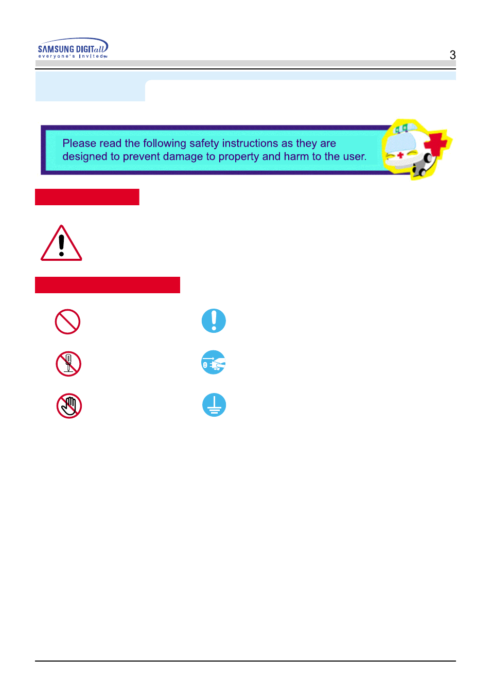 Safety instructions | Samsung PN19LU9L User Manual | Page 3 / 61