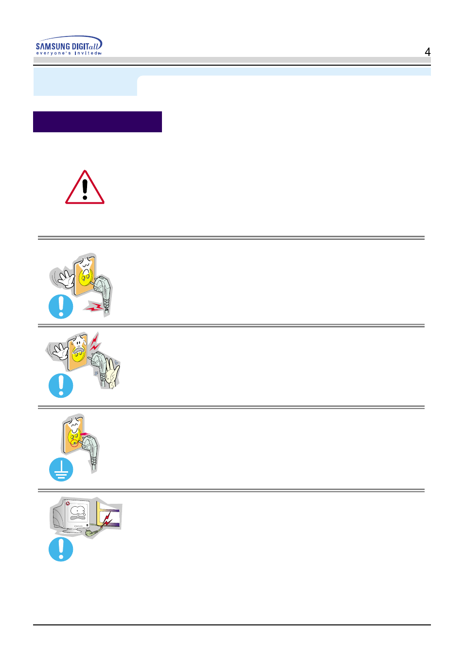 Power, Safety instructions | Samsung PN19LU9L User Manual | Page 4 / 61