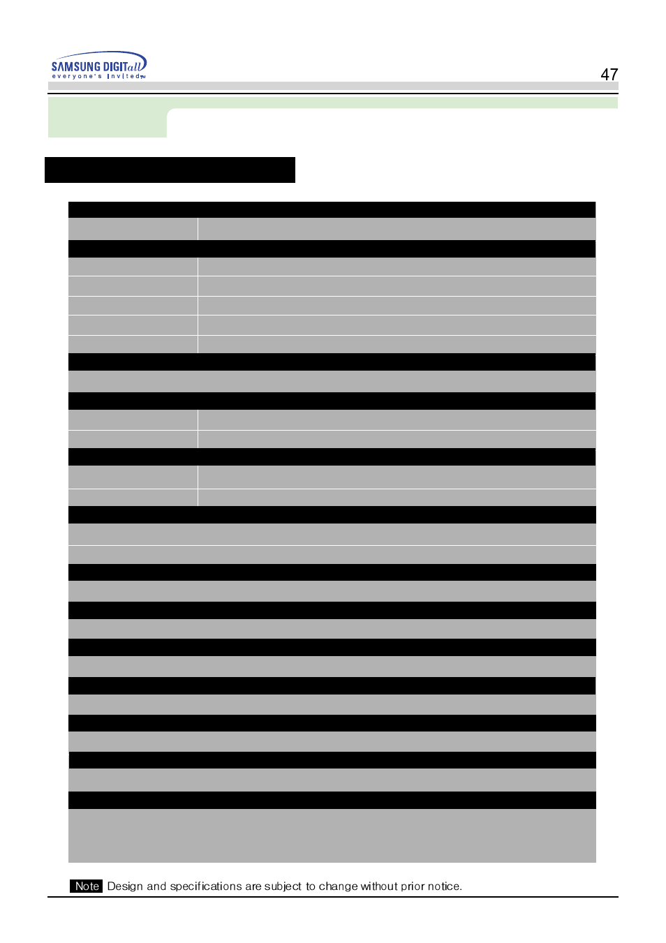General specifications, Specifications | Samsung PN19LU9L User Manual | Page 47 / 61