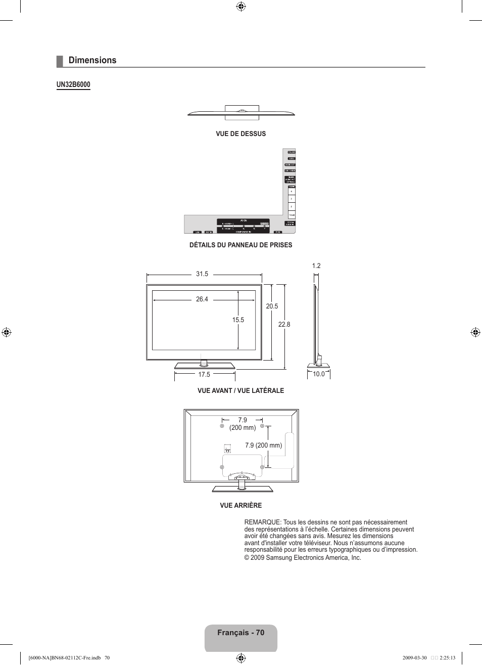 Dimensions | Samsung UN55B6000VFXZA User Manual | Page 235 / 239