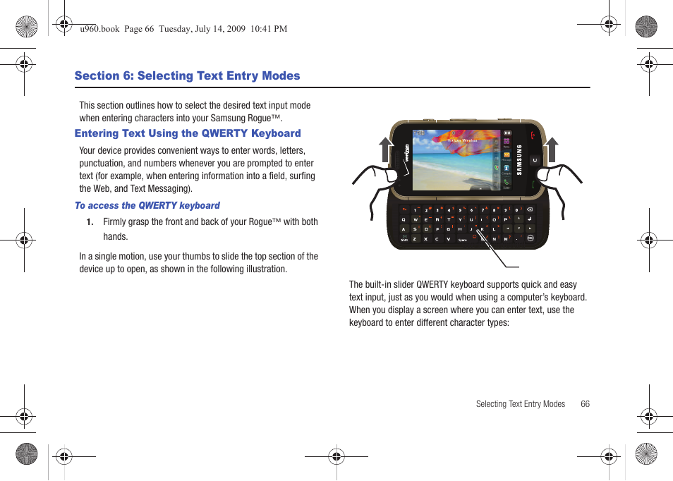Section 6: selecting text entry modes, Entering text using the qwerty keyboard | Samsung SCH-U960ZSAVZW User Manual | Page 69 / 201