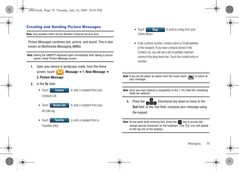 Creating and sending picture messages, 4, "creating and sending picture | Samsung SCH-U960ZSAVZW User Manual | Page 79 / 201