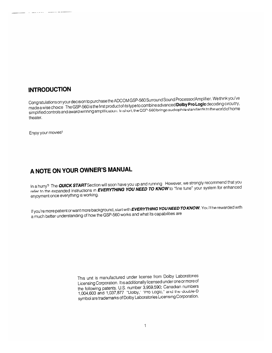 Introduction | Adcom GSP-560 User Manual | Page 3 / 14